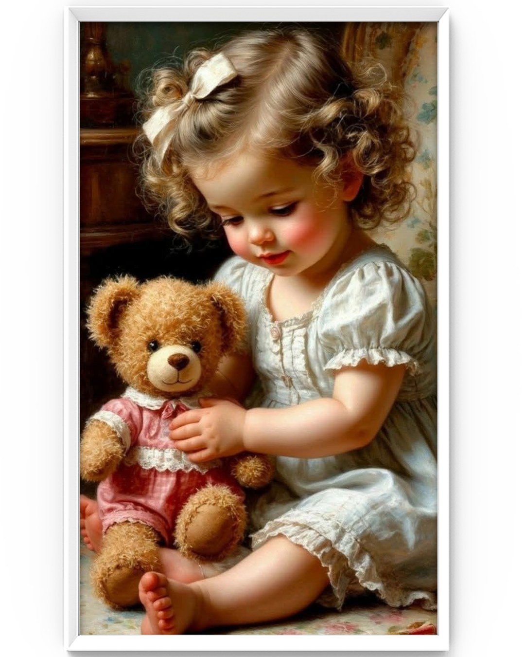 little-girl-with-teddy-bear Little Girl with Teddy Bear – Warm Childhood Atmosphere - Image 1